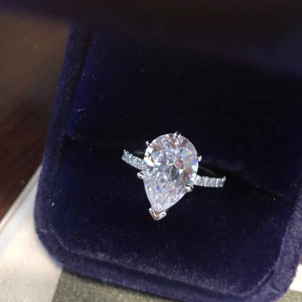 Beautiful PEAR cut lab created diamond ring